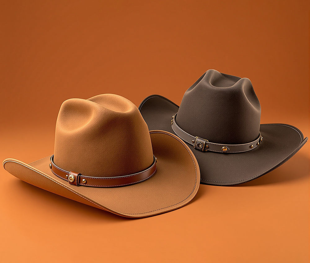 Δύο αποκριάτικα καπέλα cowboy σε επαγγελματική φωτογράφιση στούντιο